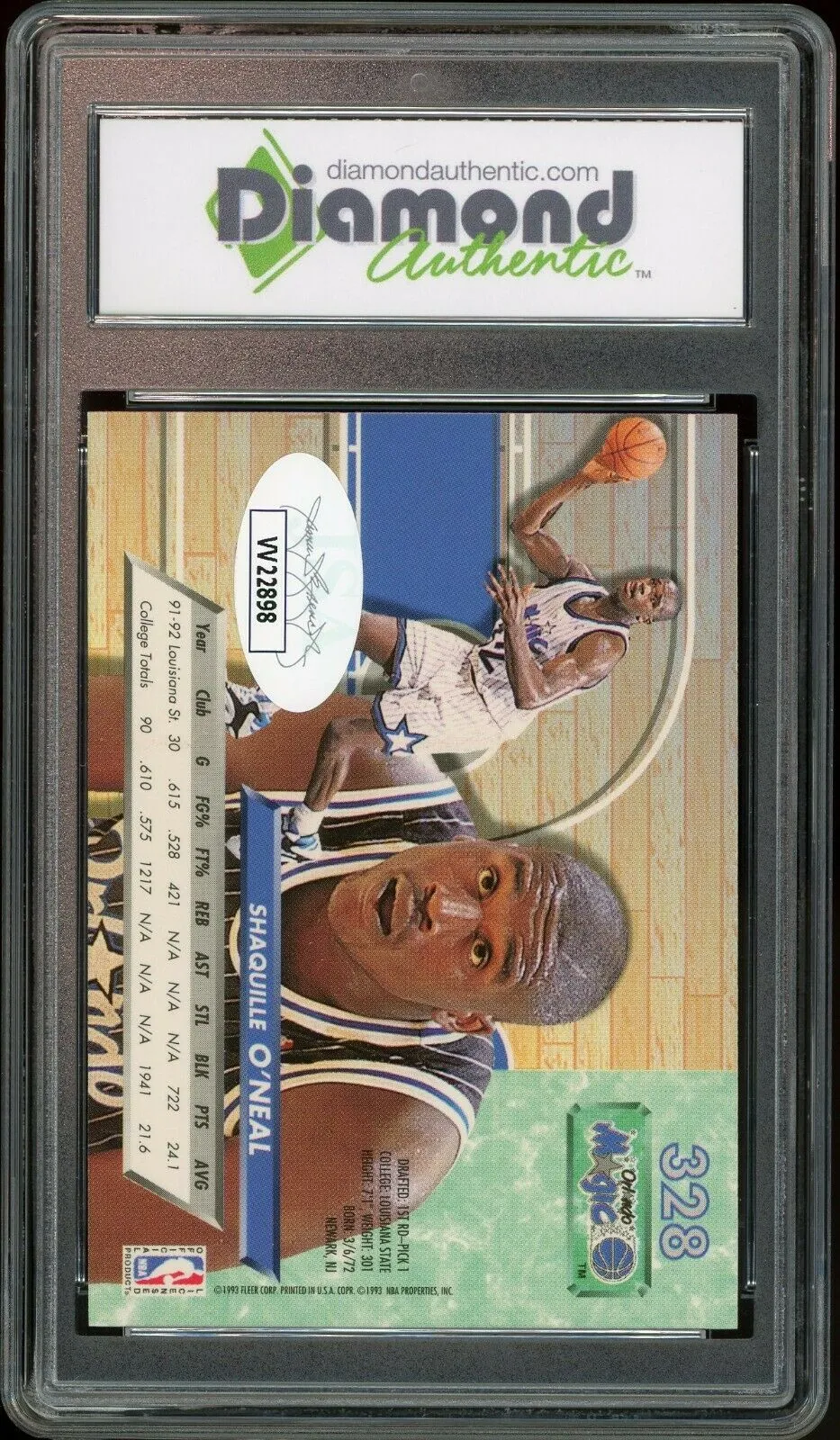 1992 Fleer Ultra #328 Shaquille O'Neal RC Rookie Magic JSA DGA 10 Auto