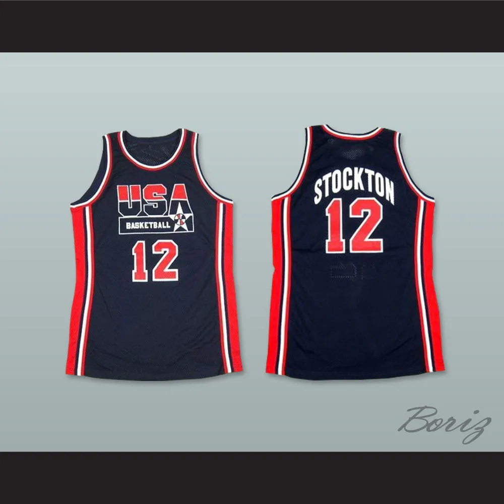 1992 John Stockton 12 USA Team Away Basketball Jersey