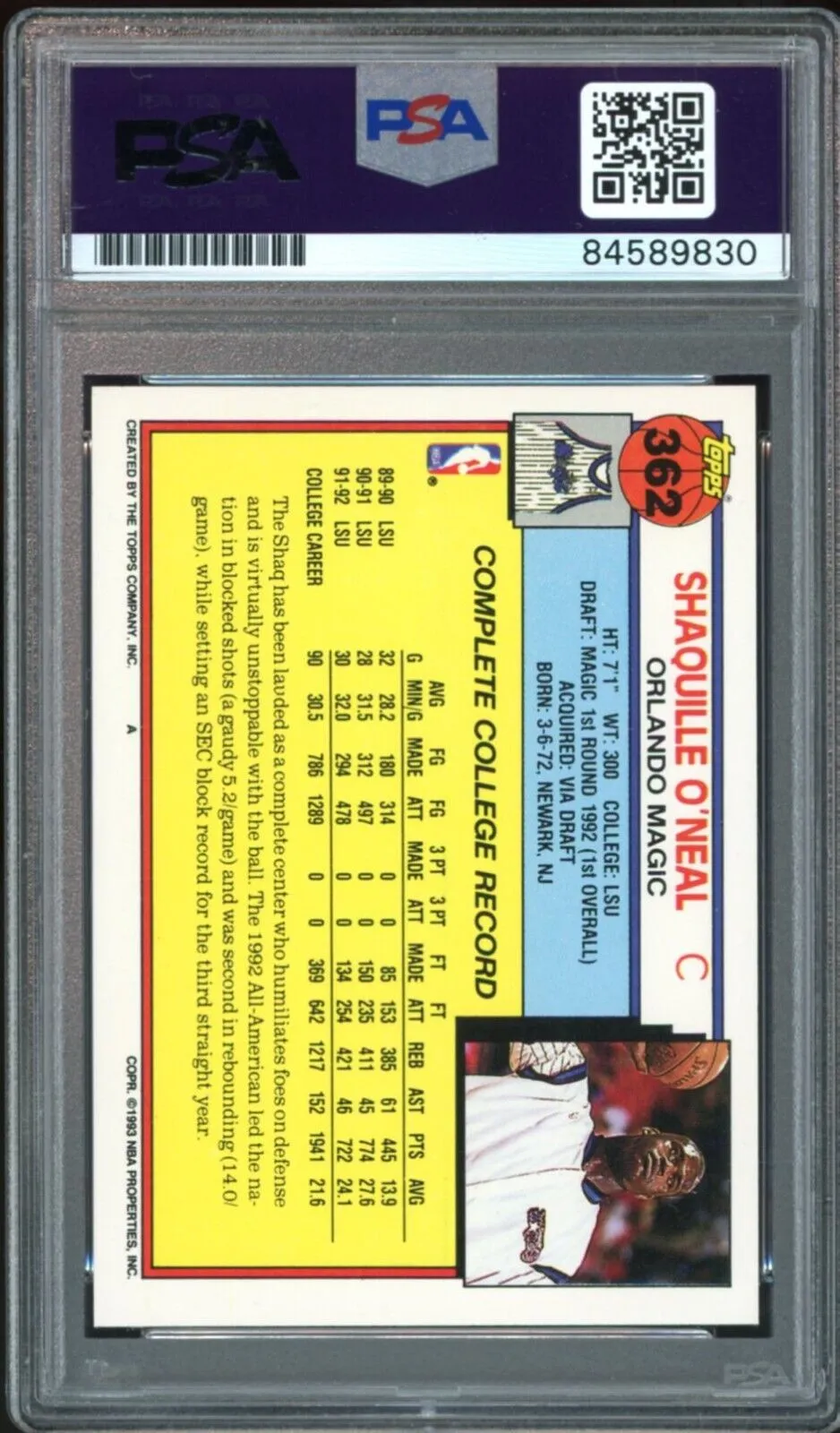 1992 Topps #362 Shaquille O'Neal RC Rookie Magic PSA/DNA Auto GEM MINT 10