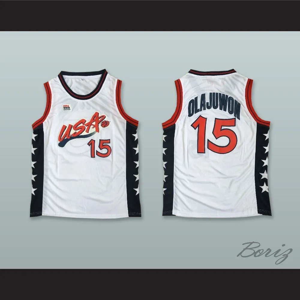 1996 Hakeem Olajuwon 15 USA Team Home Basketball Jersey