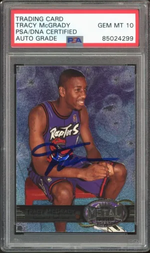 1997 Metal Universe #42 Tracy McGrady RC Rookie On Card PSA/DNA Auto GEM MINT 10