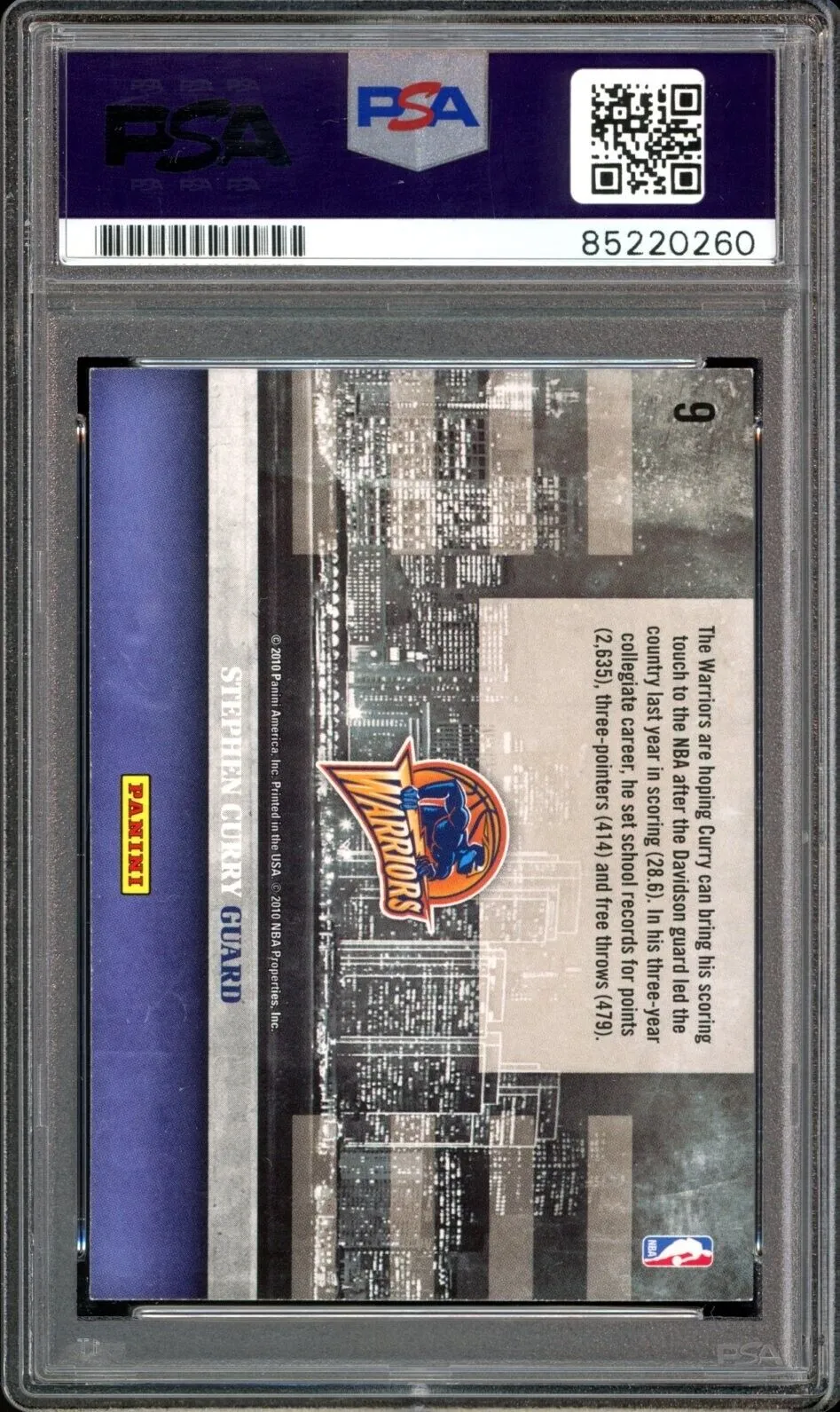 2009-10 Panini Studio #9 Stephen Curry RC On Card PSA/DNA Auto GEM MINT 10