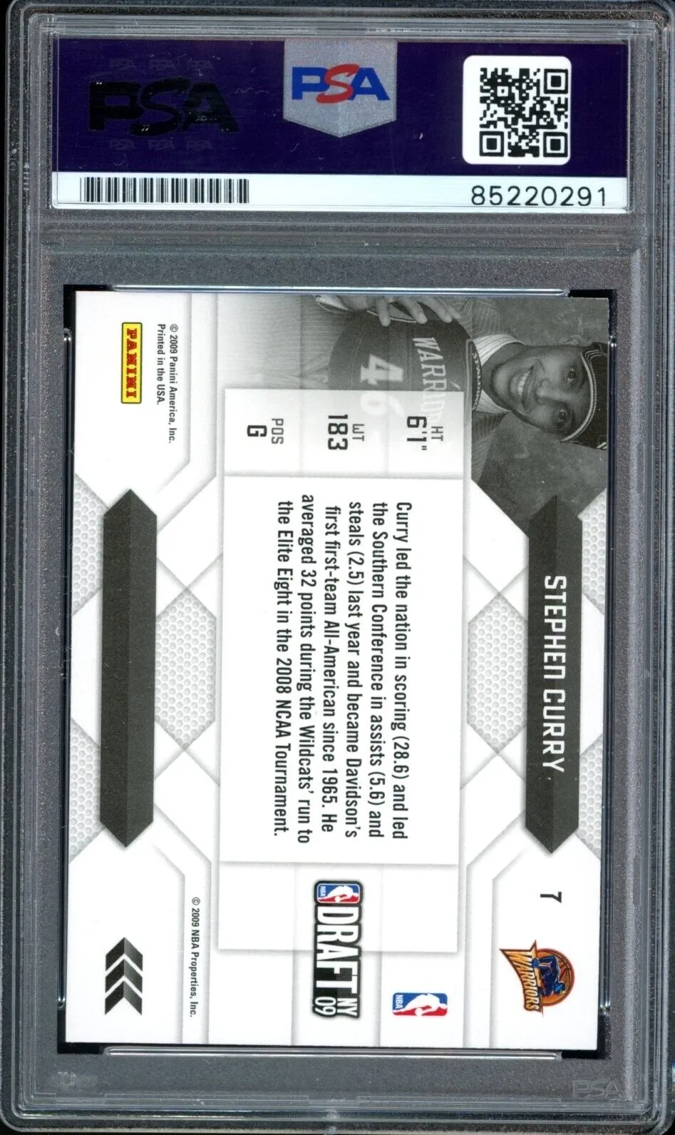 2009 Panini Prestige Draft #7 Stephen Curry RC On Card PSA/DNA Auto GEM MINT 10
