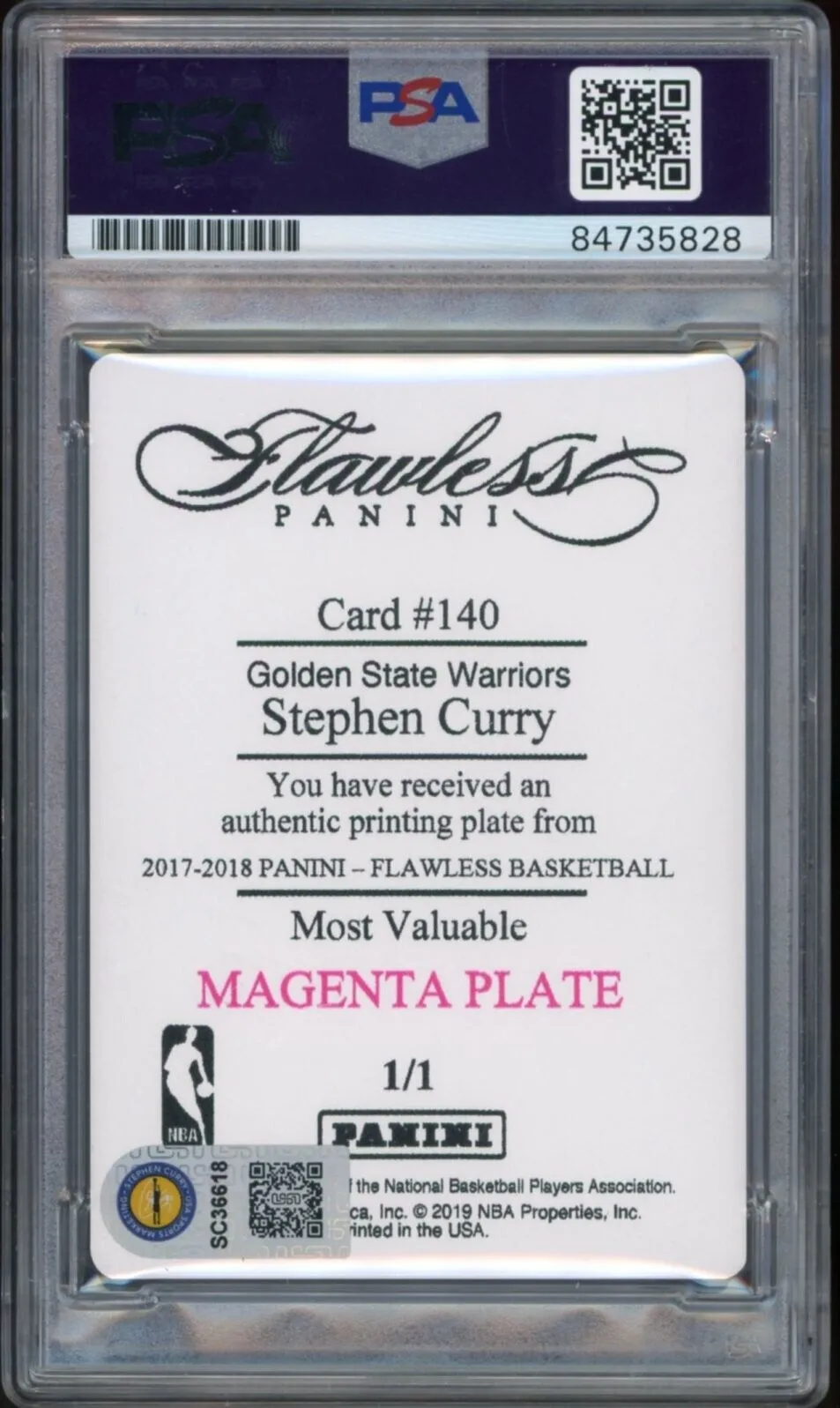 2017 Panini Flawless Printing Plate 1/1 Stephen Curry PSA/DNA Auto GEM MINT 10