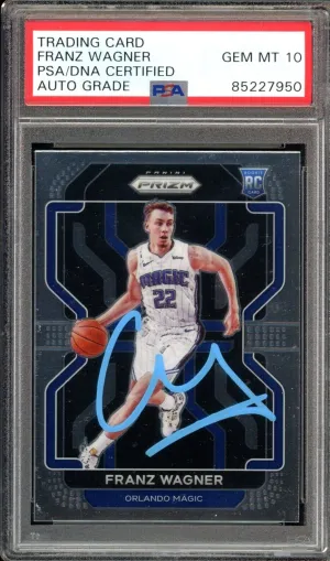 2021 Panini Prizm #310 Franz Wagner RC On Card Blue Ink PSA/DNA Auto GEM MINT 10