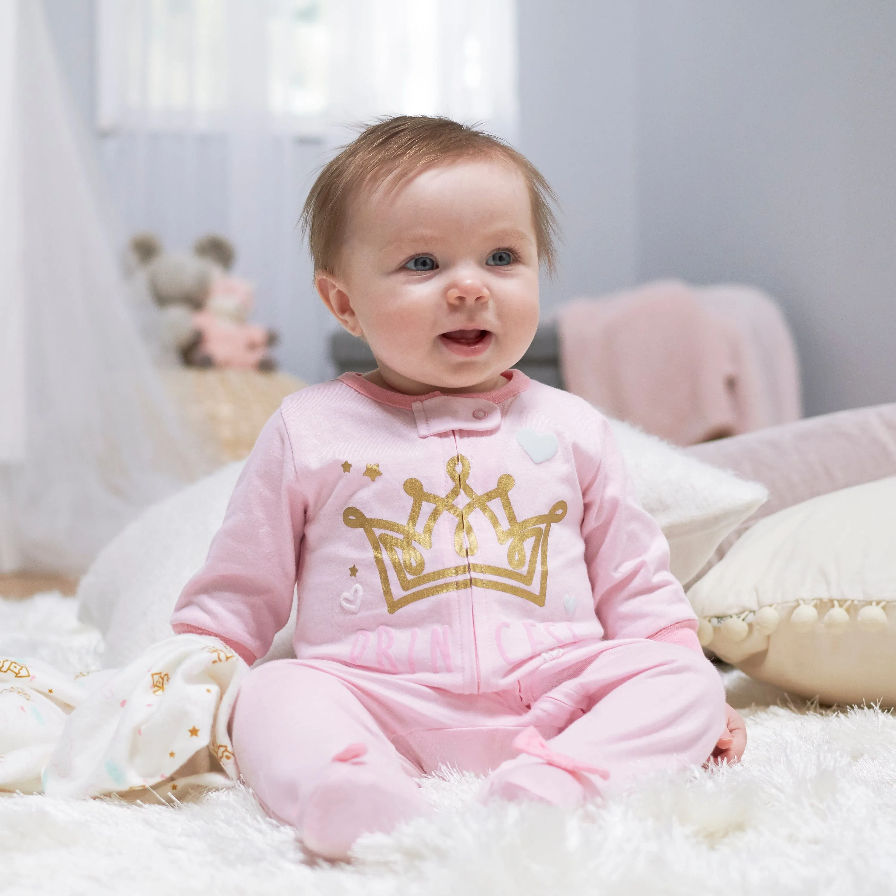 4-Pack Baby Girls Castle Zip Front Sleep ‘N Plays