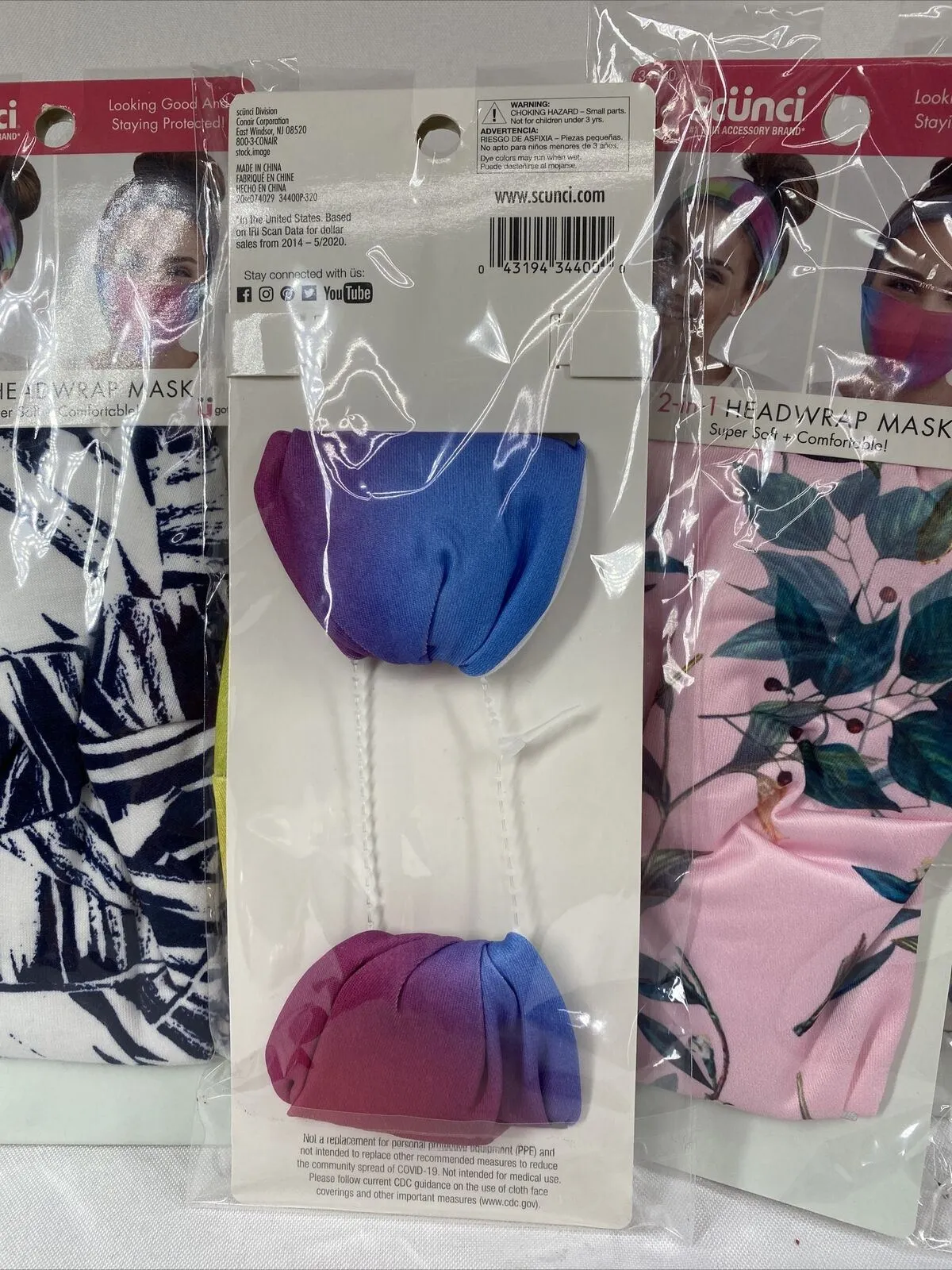 (4) SCUNCI Headwrap Mask 2 in 1 multicolor soft & comfortable Polka Dot Floral