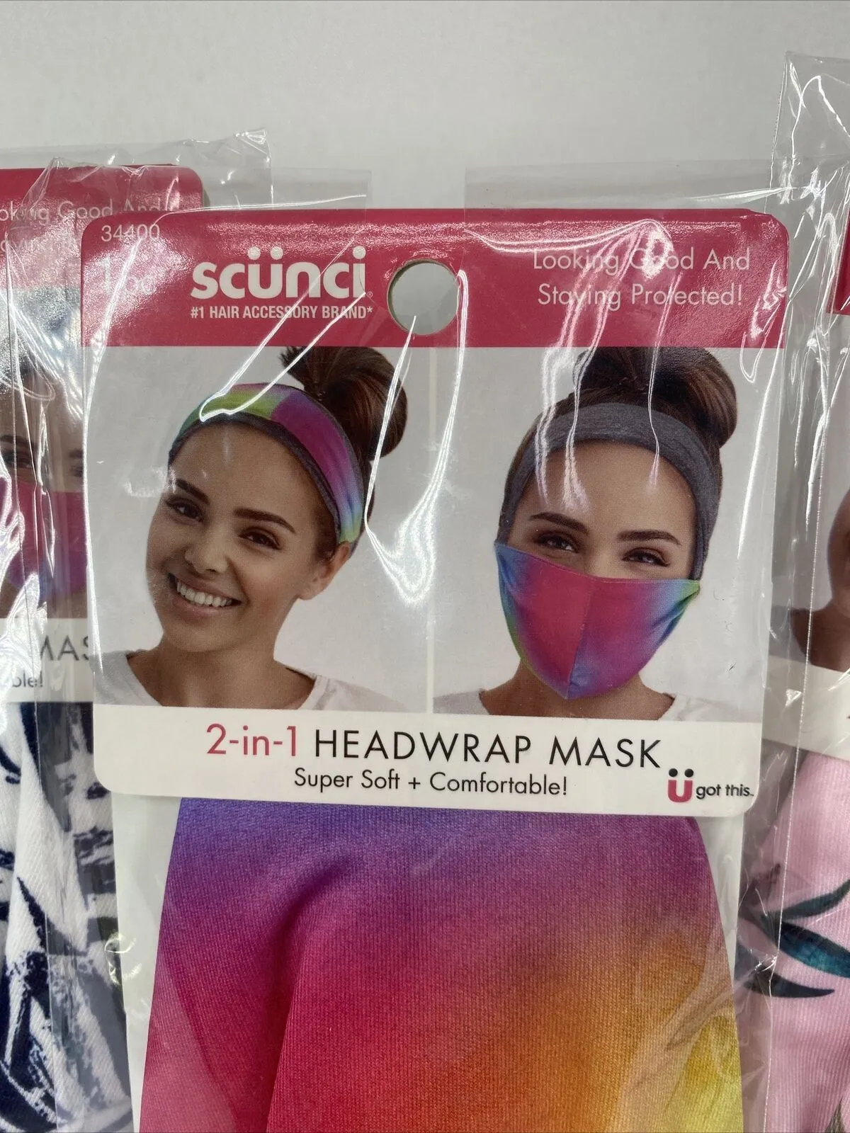 (4) SCUNCI Headwrap Mask 2 in 1 multicolor soft & comfortable Polka Dot Floral