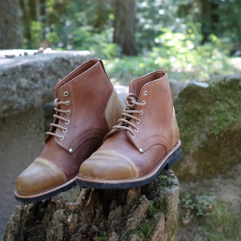 Aire Leather Cap-Toe Lace-Up Boots - Natural