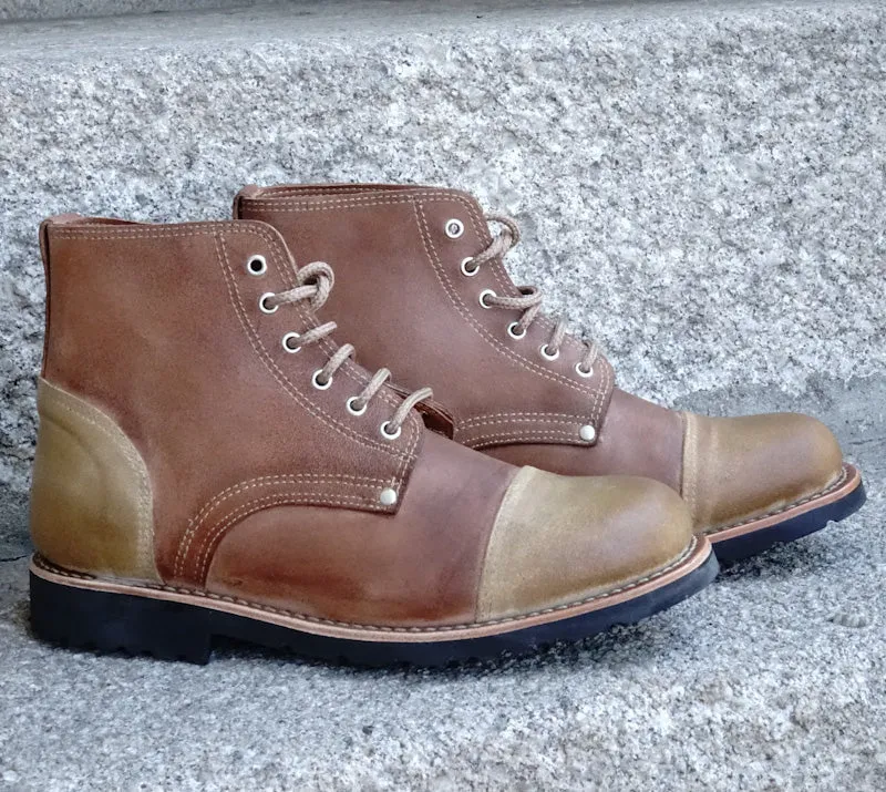 Aire Leather Cap-Toe Lace-Up Boots - Natural