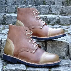 Aire Leather Cap-Toe Lace-Up Boots - Natural