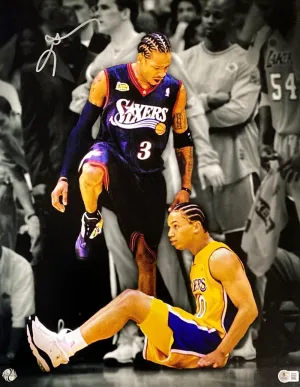 Allen Iverson Signed 16x20 Philadelphia 76ers Step Over Lue Photo BAS ITP