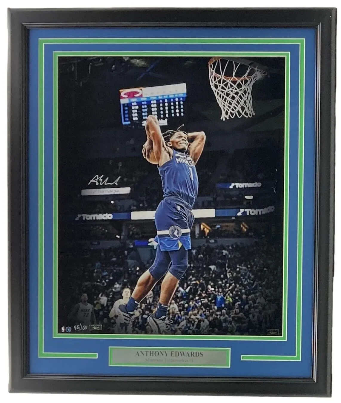 Anthony Edwards Signed Framed 16x20 Minnesota Timberwolves Dunk Photo Panini