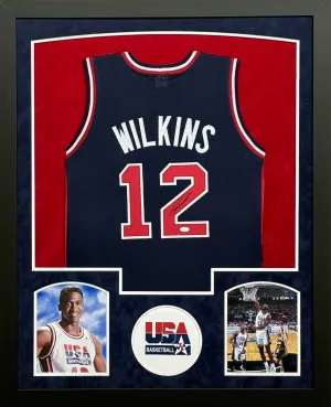 Atlanta Hawks Dominique Wilkins Hand Signed Autographed Team USA Custom Navy Jersey Framed & Double Suede Matted with JSA COA
