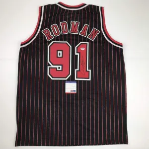 Autographed/Signed DENNIS RODMAN Chicago Pinstripe Basketball Jersey PSA/DNA COA