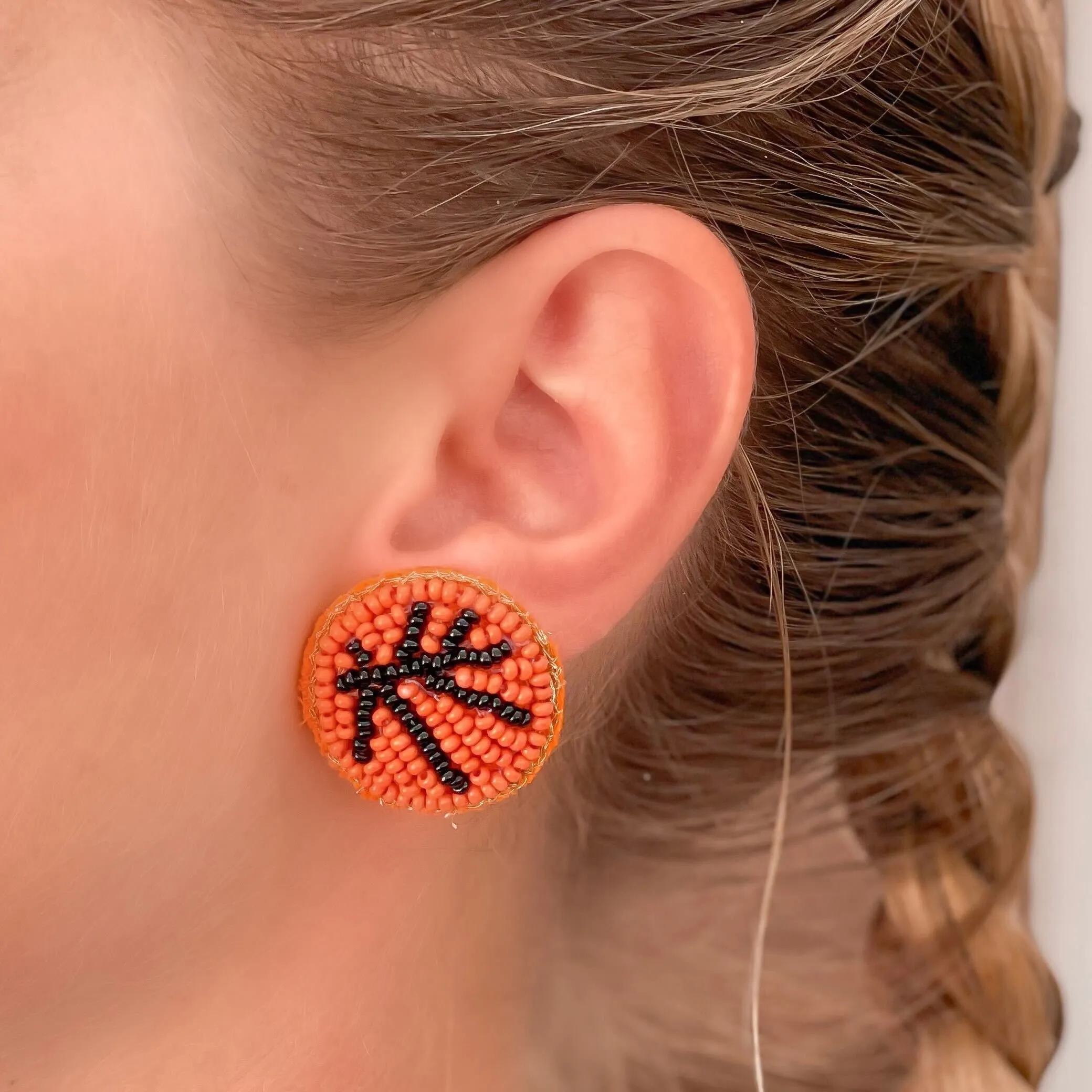 Basketball Beaded Post Earrings