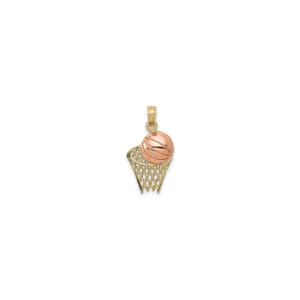 Basketball Hoop and Ball Pendant (14K)