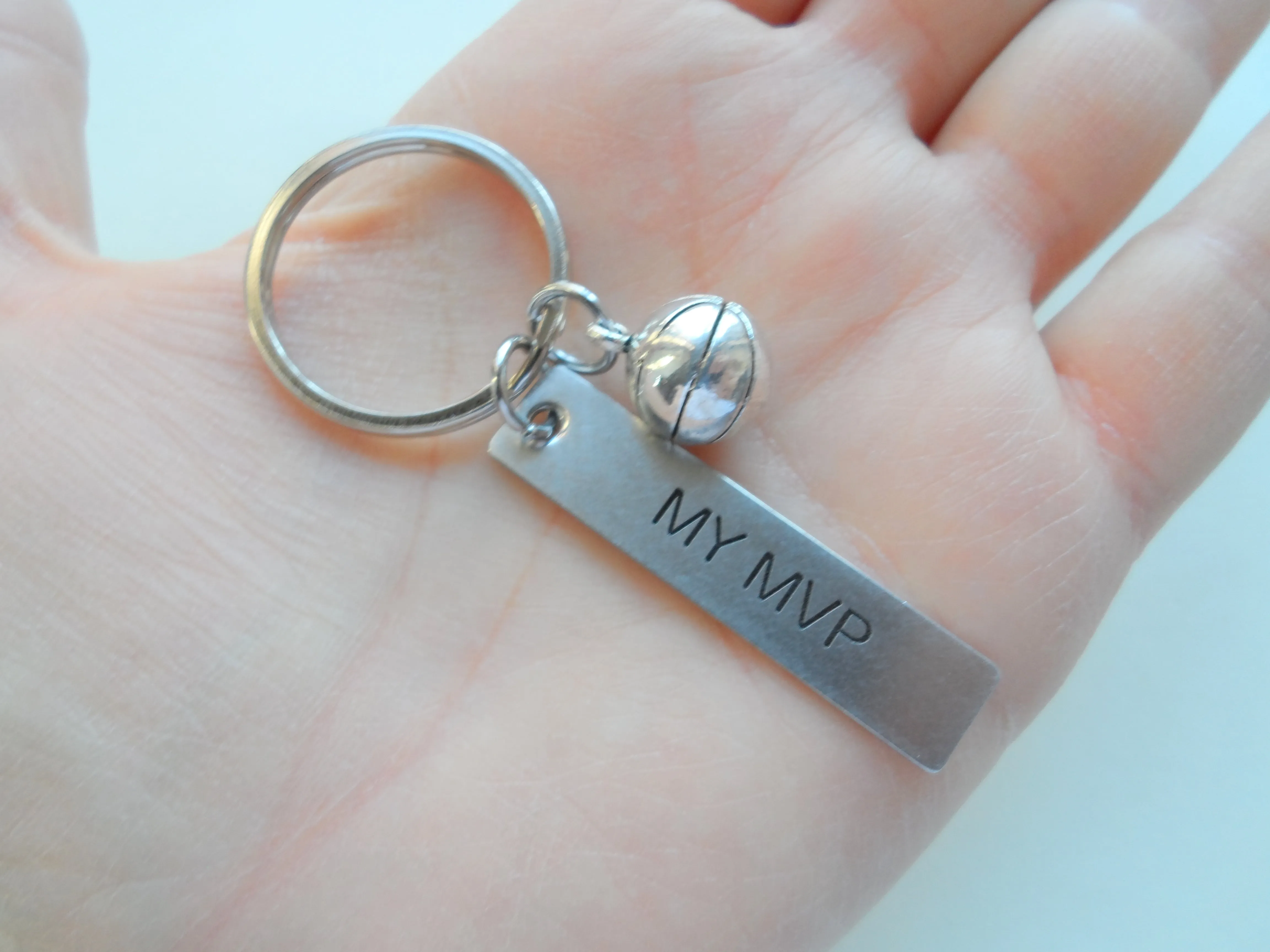 Basketball Keychian and Steel Tag Engraved with "My MVP", Basketball Fan Keychain Gift