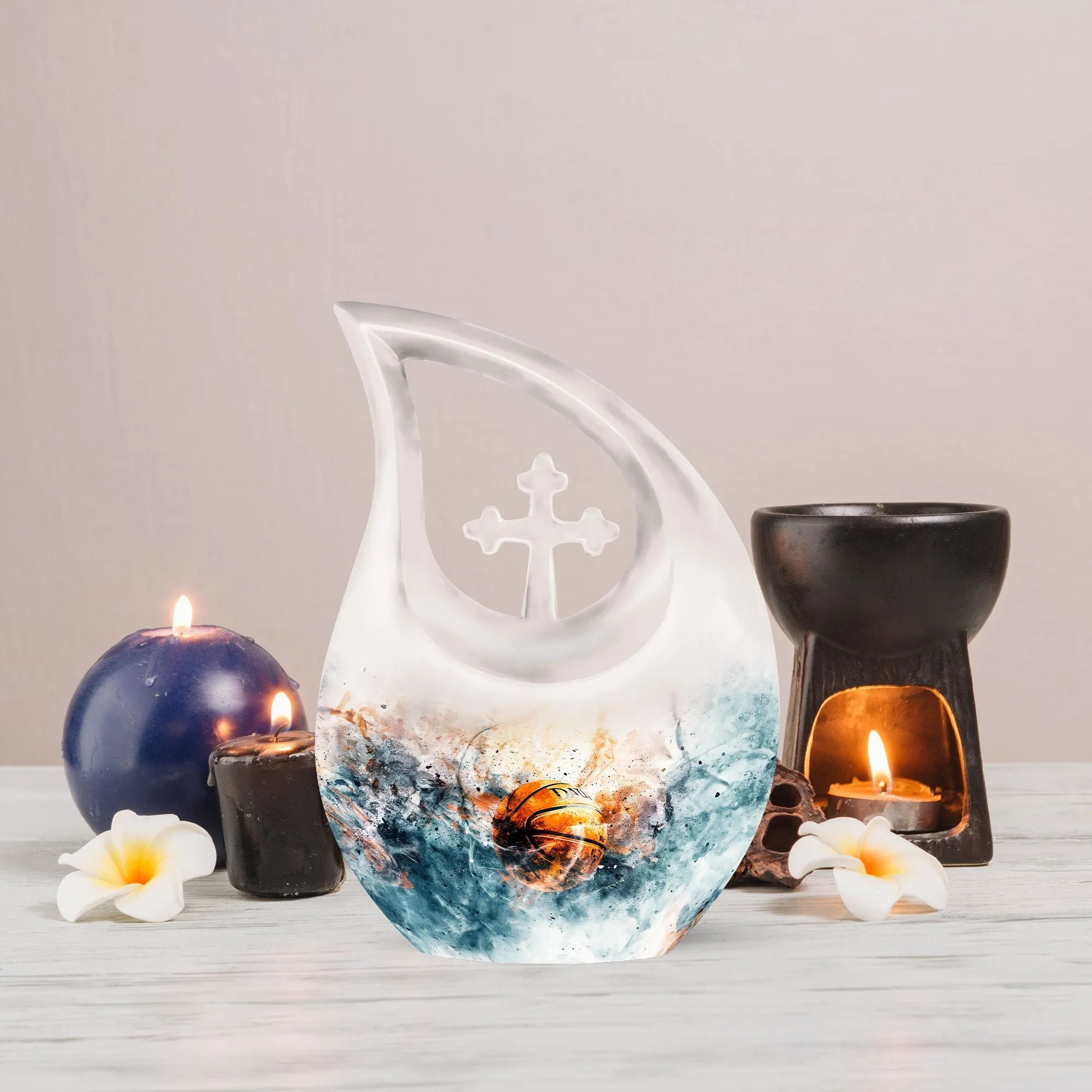 Basketball Themed Memorial Urn; Small Container for Ashes