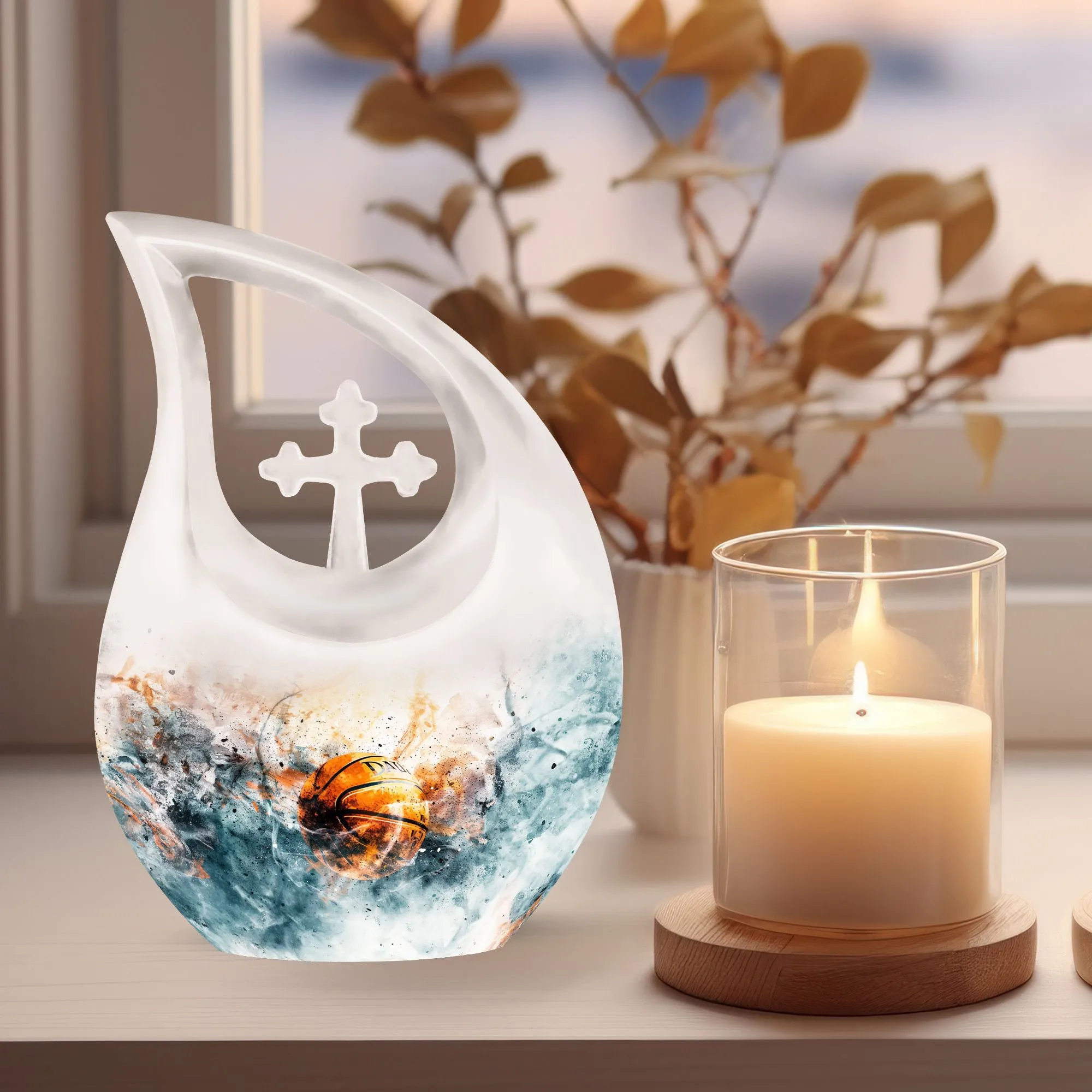 Basketball Themed Memorial Urn; Small Container for Ashes