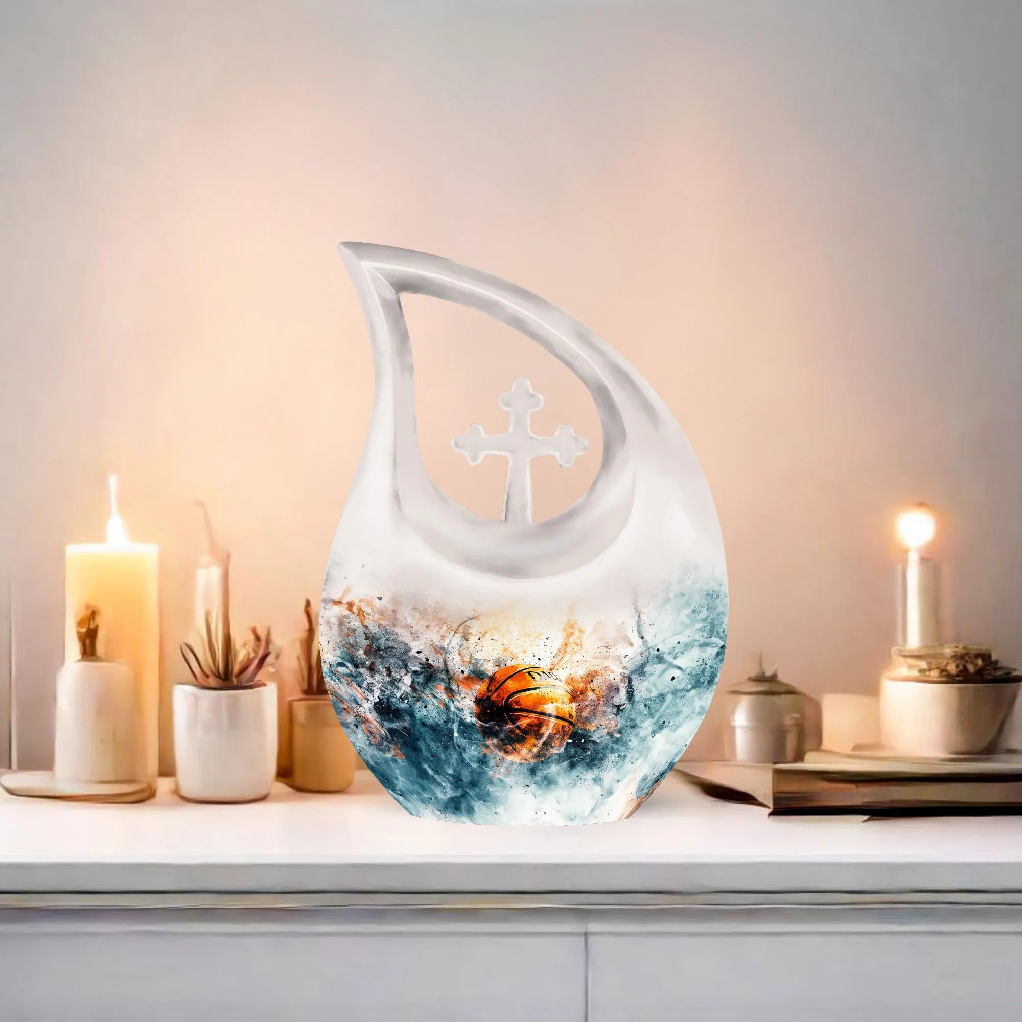 Basketball Themed Memorial Urn; Small Container for Ashes