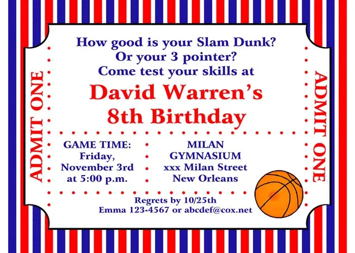 BASKETBALL TICKET CUSTOM INVITATION