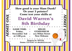 BASKETBALL TICKET CUSTOM INVITATION