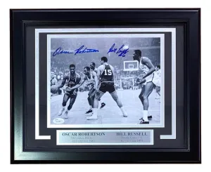 Bill Russell Oscar Robertson Signed Framed 8x10 Celtics vs Bucks Photo JSA HC