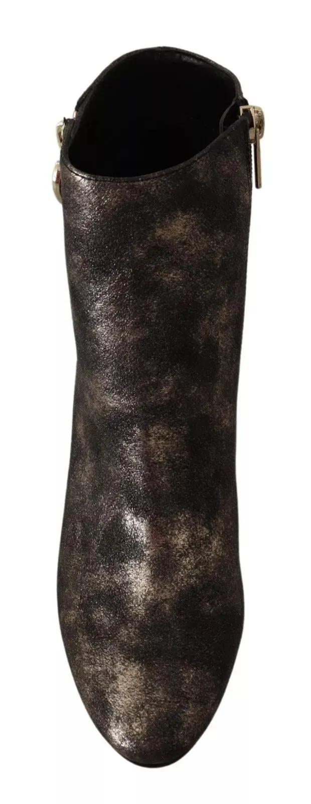 Black Leather Block Heels Ankle Boots Zipper Shoes
