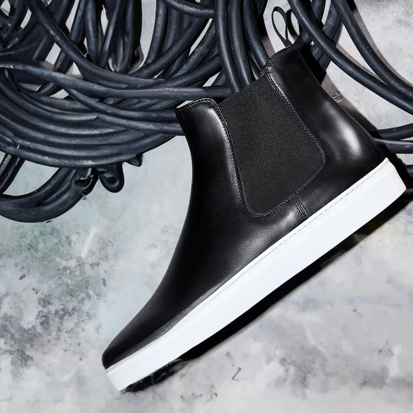 Black Leather Kevin High Top Chelsea Sneaker Boots - Sneakers Boots