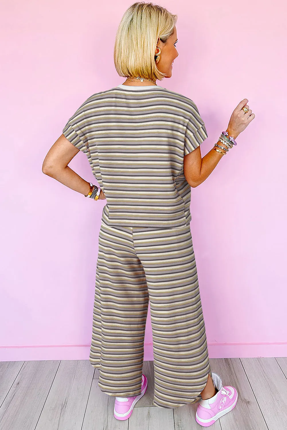 Black Stripe Tasseled String Wide Leg Pants Set