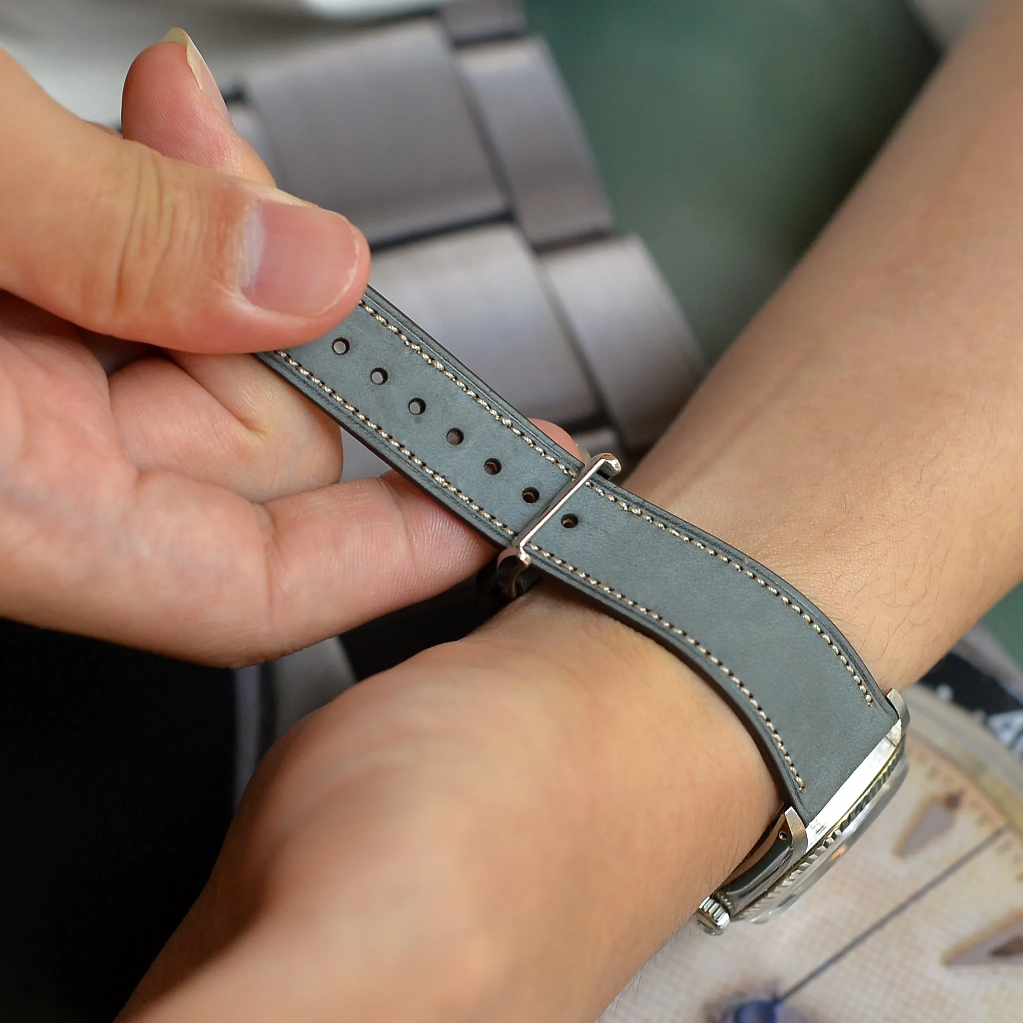 BLUE GRAY NUBUCK CALF STANDARD STRAP