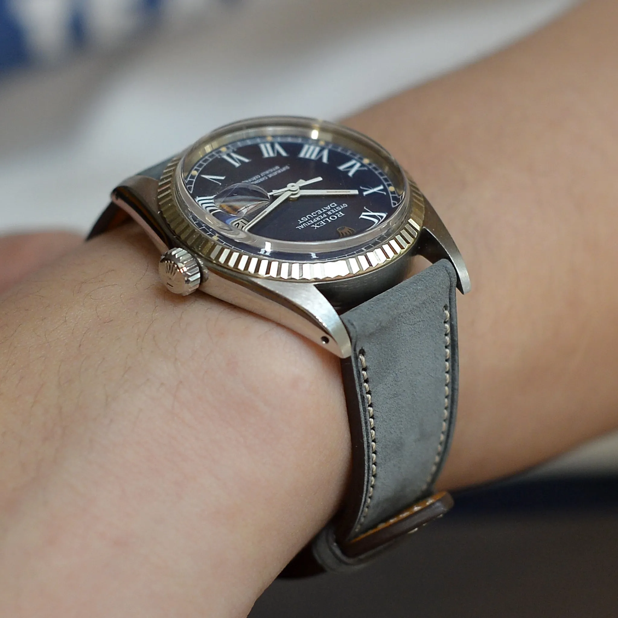 BLUE GRAY NUBUCK CALF STANDARD STRAP