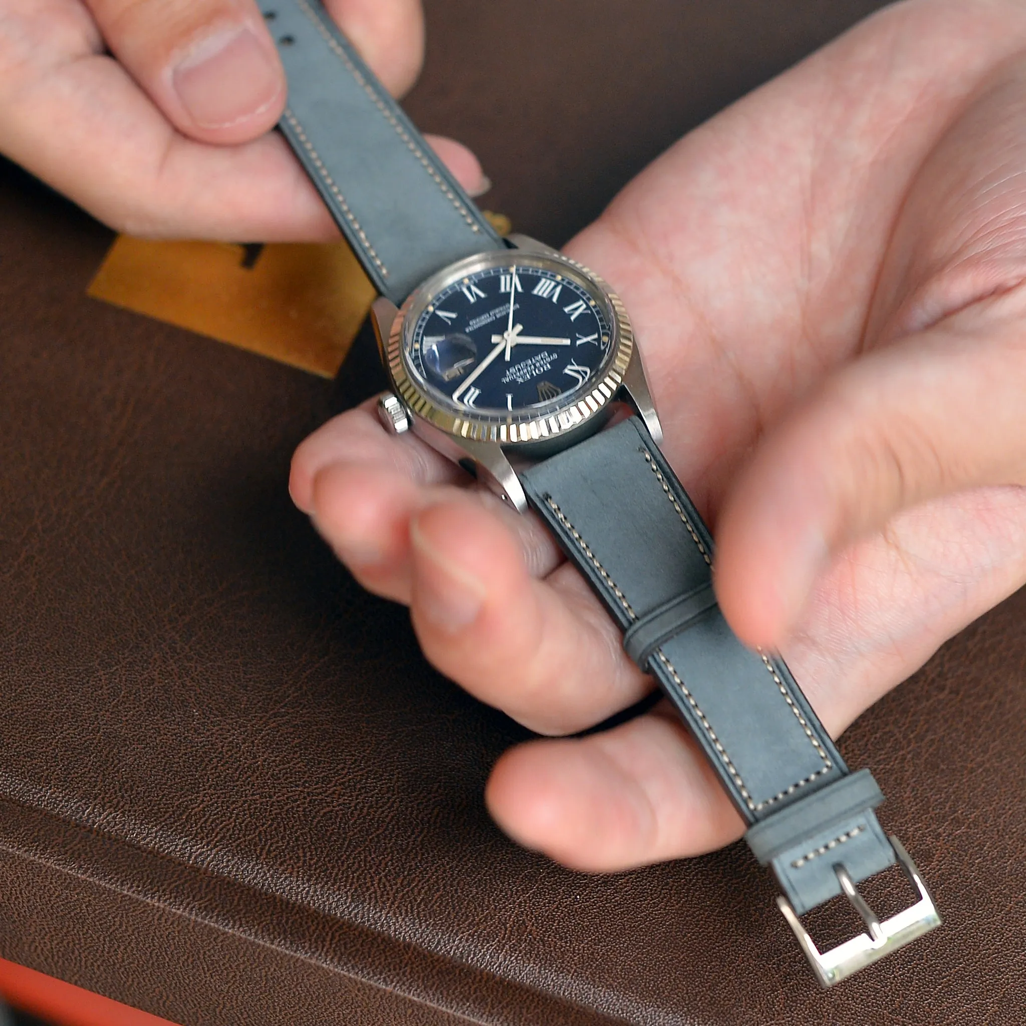 BLUE GRAY NUBUCK CALF STANDARD STRAP