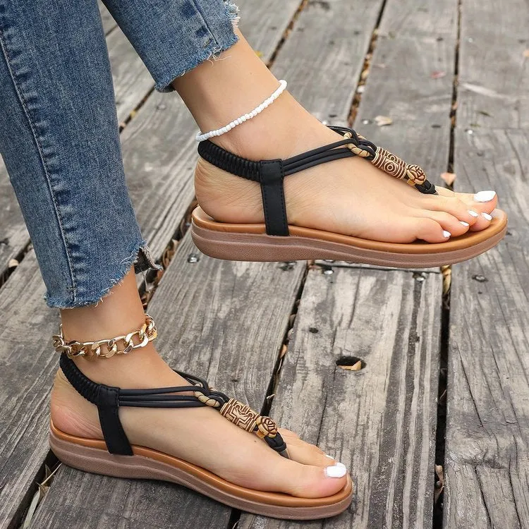 Boho-Style Braided Strap Thong Sandals for Women