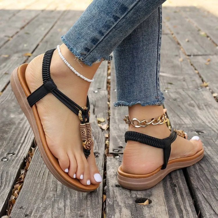 Boho-Style Braided Strap Thong Sandals for Women
