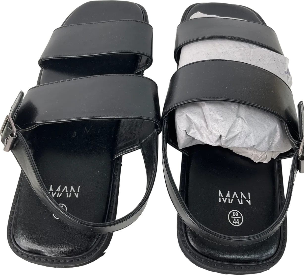 boohooMan Black Smart Buckle Sandal UK 10 EU 44 👞