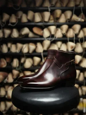 Burgundy Brown Leather Alvor Slip On Jodhpur Boots - Boots
