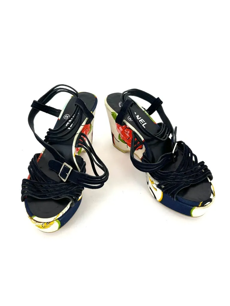 Chanel Camelia Logo Platform Sandals