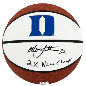 Christian Laettner Signed Duke Logo Brands White Basketball w/2x Champs (SS COA)