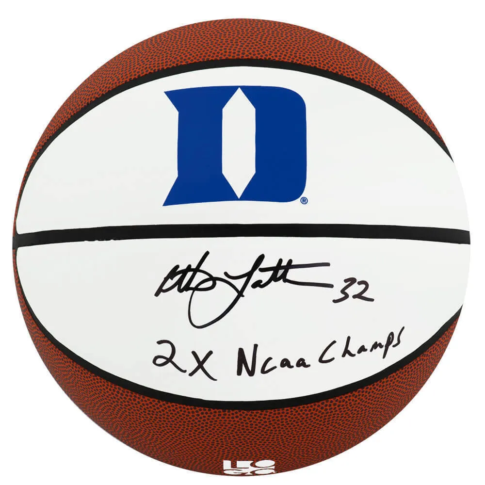 Christian Laettner Signed Duke Logo Brands White Basketball w/2x Champs (SS COA)