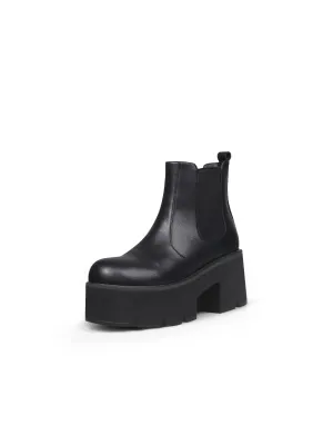 Chunky Heel Shine Black Chelsea Genuine Leather Boots