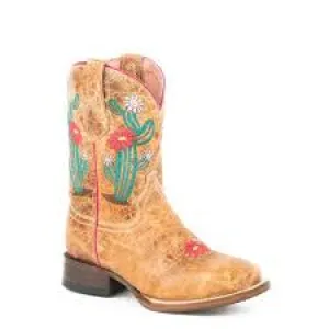 CL09-018-7022-1482-1-Lt Brown Cowboy Boot Roper "Cactus Flower"
