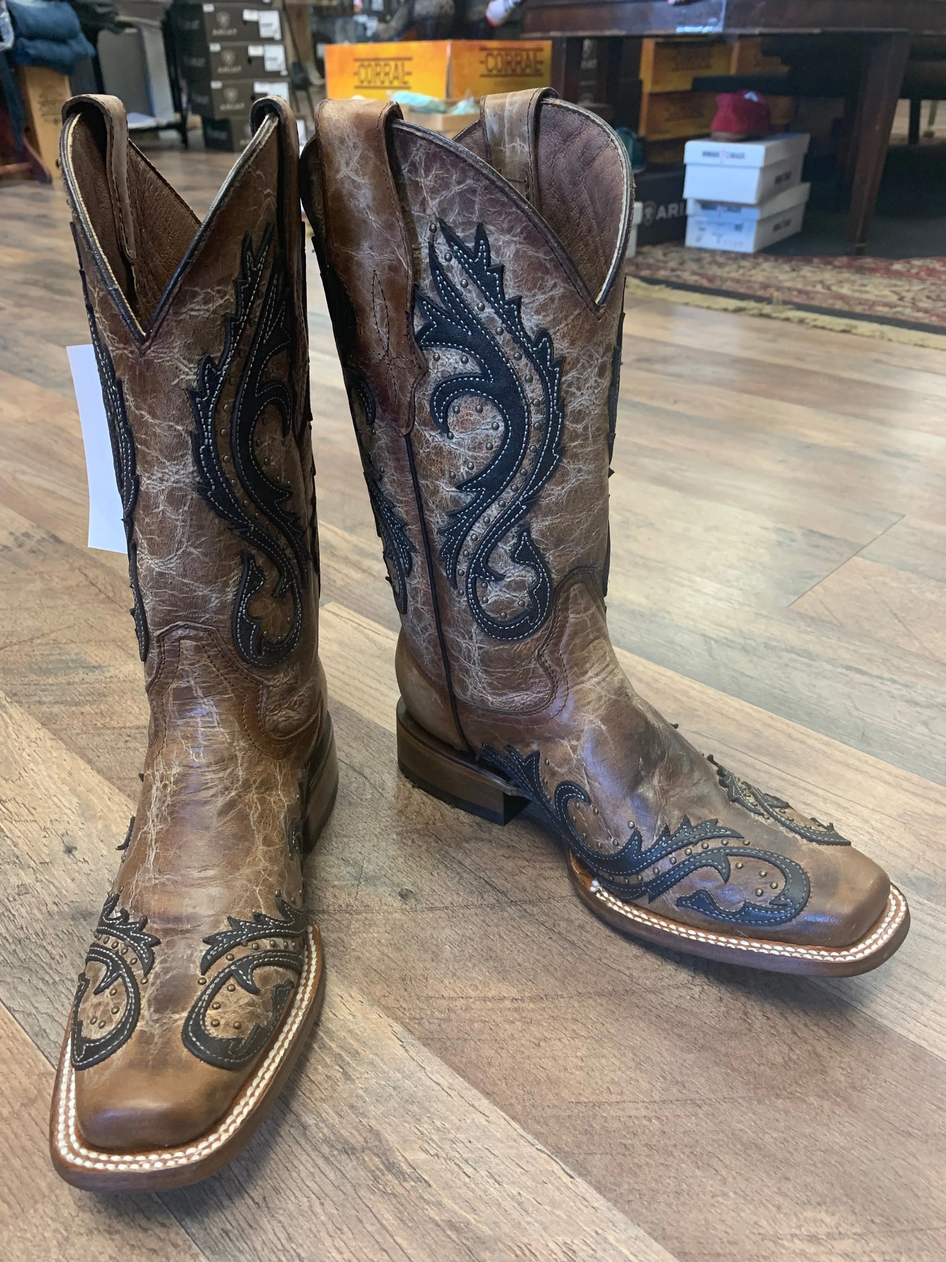 Corral Western Boots Overlay Embroidery Brown