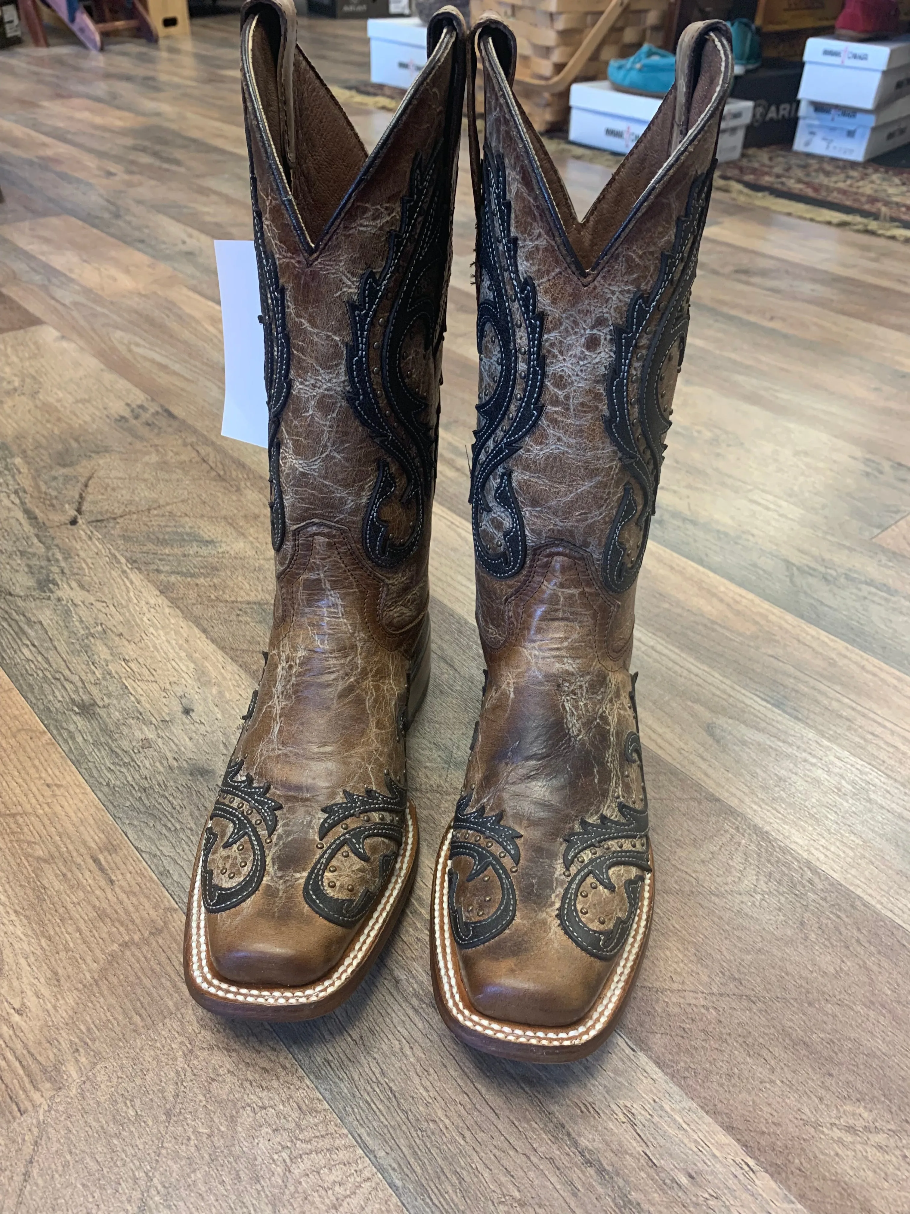 Corral Western Boots Overlay Embroidery Brown