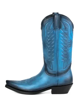 Cowboy Boots for Women and Men Handcrafted Blue Leather 1920s Texans