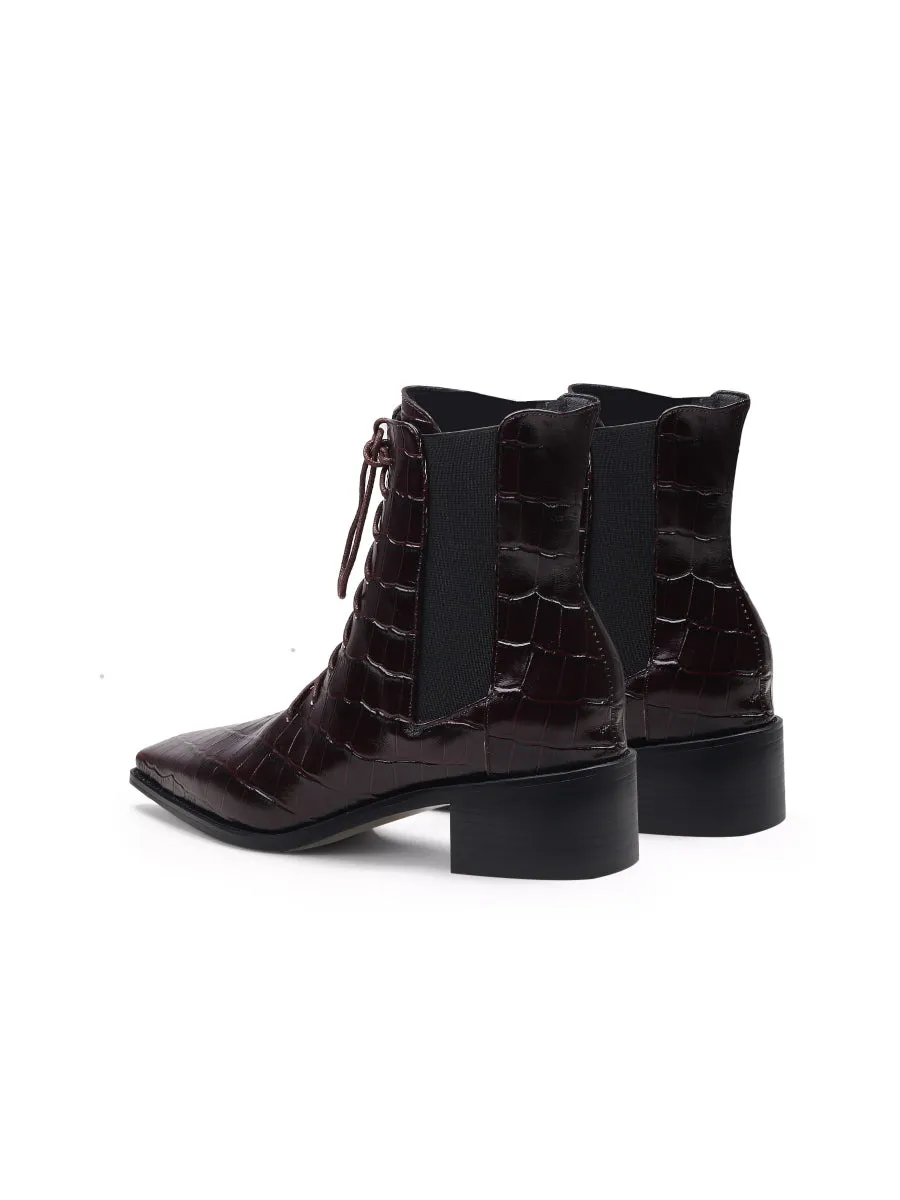 Croc-Embossed Lace-Up Purple Chelsea Boot