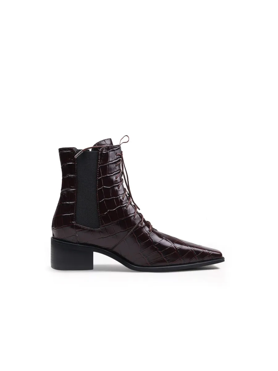 Croc-Embossed Lace-Up Purple Chelsea Boot
