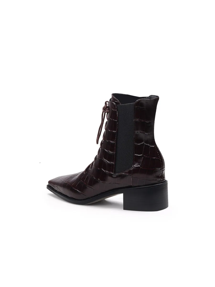 Croc-Embossed Lace-Up Purple Chelsea Boot
