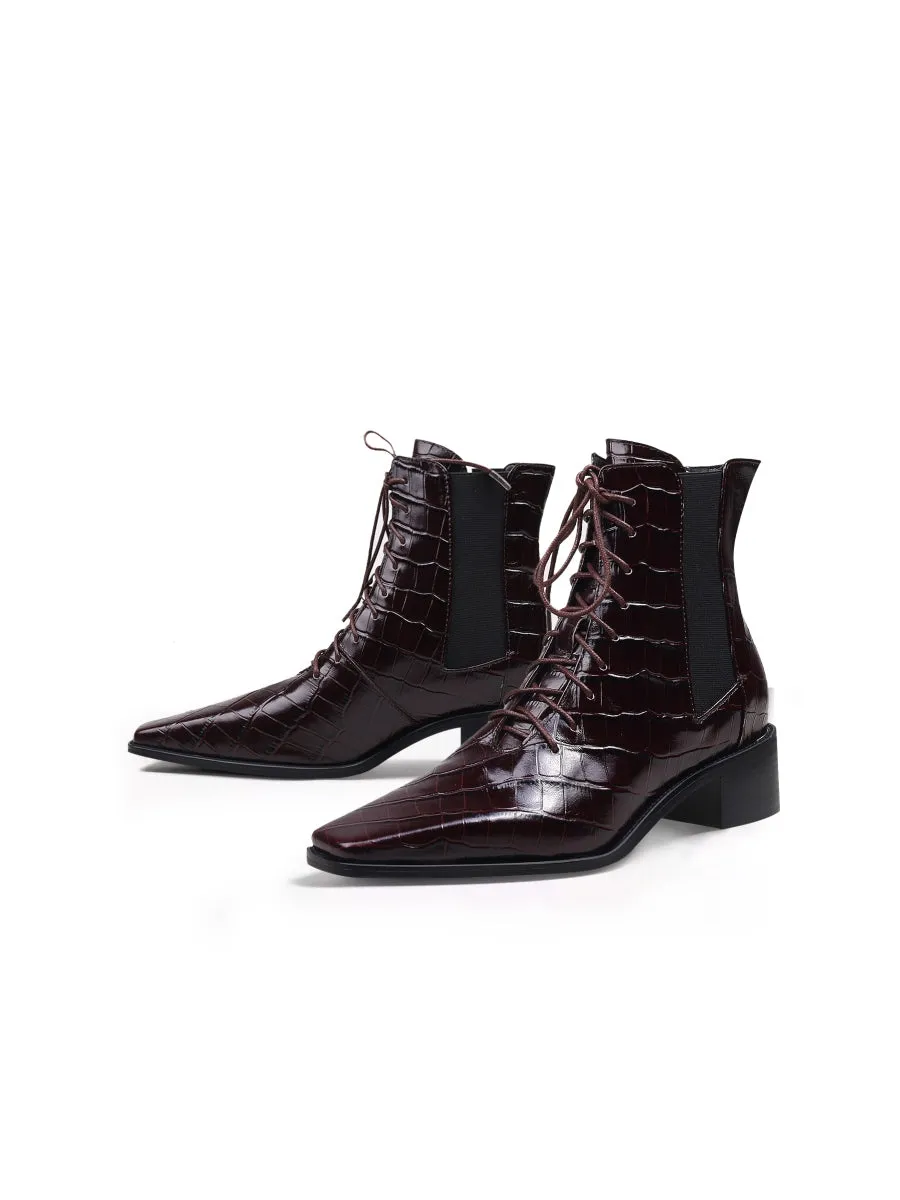 Croc-Embossed Lace-Up Purple Chelsea Boot